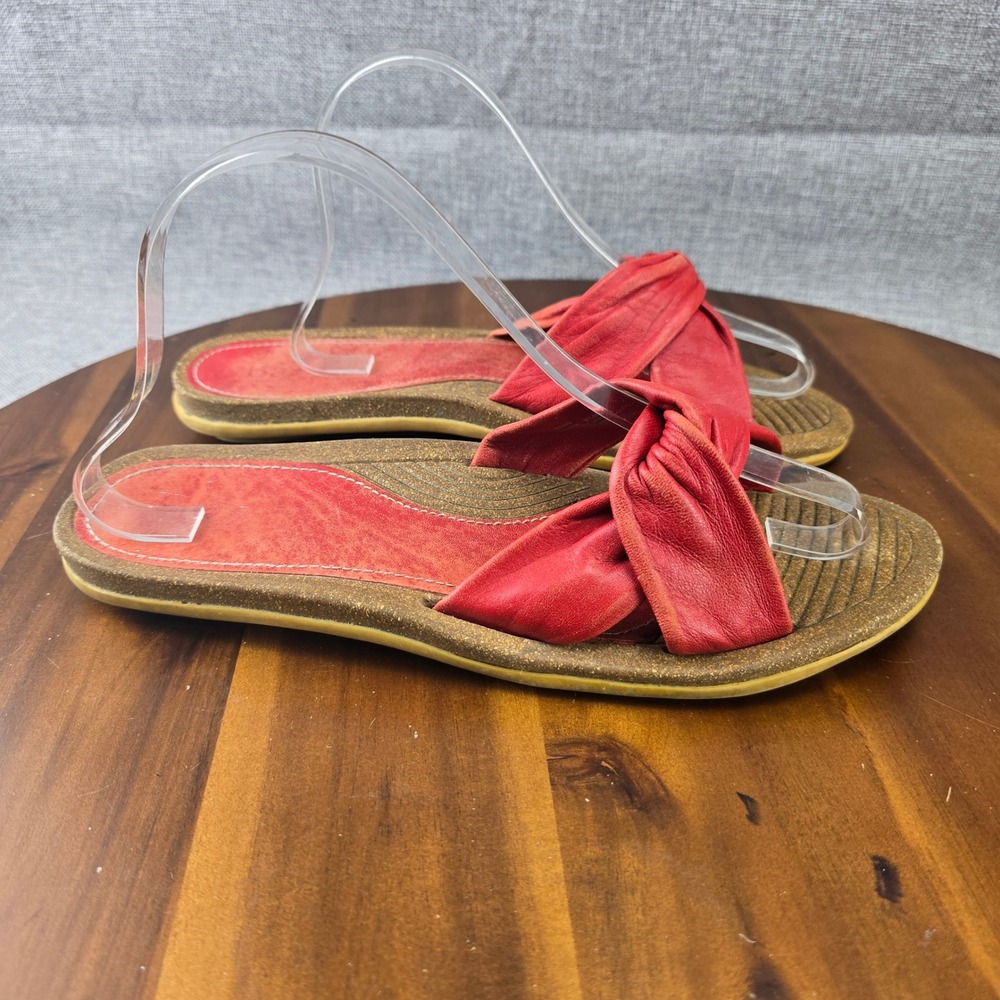 BASS‎ Aloha Red Leather Knot Sandals Flats Slides Womens Size 9.5M